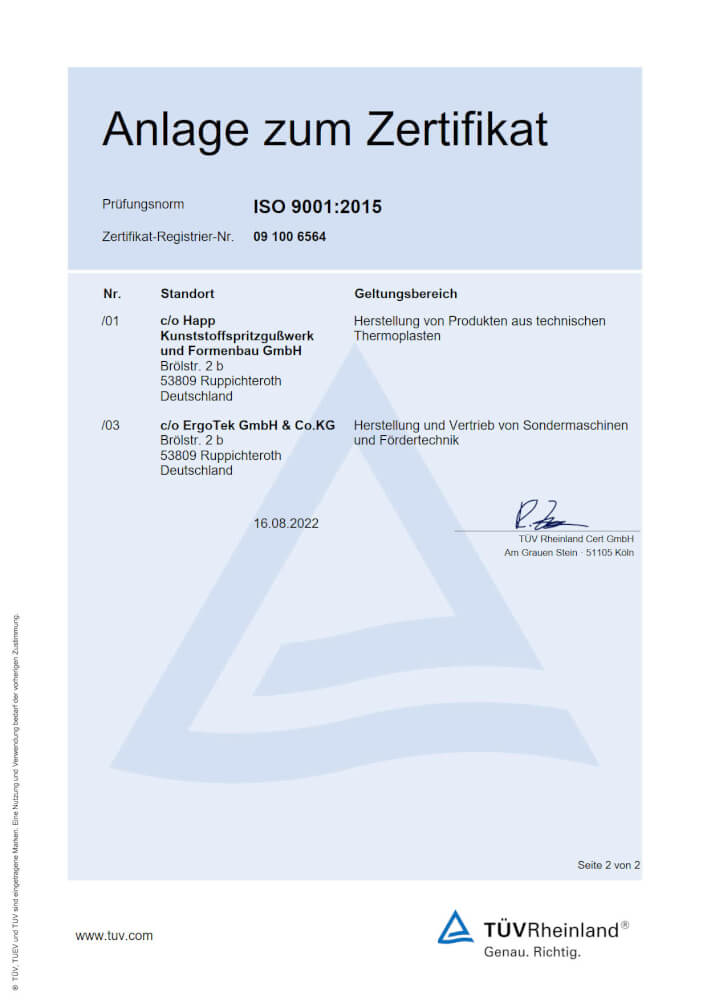 Happ GmbH Zertifikat ISO 9001:2015 Anlage