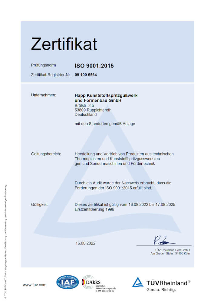 Happ GmbH Zertifikat ISO 9001:2015